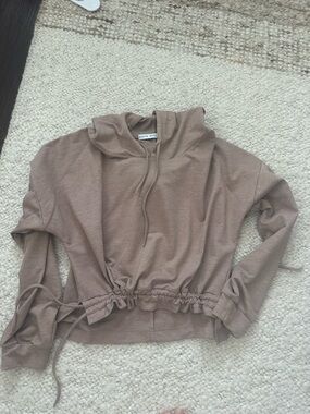 Brown Drawstring Cropped Hoodie